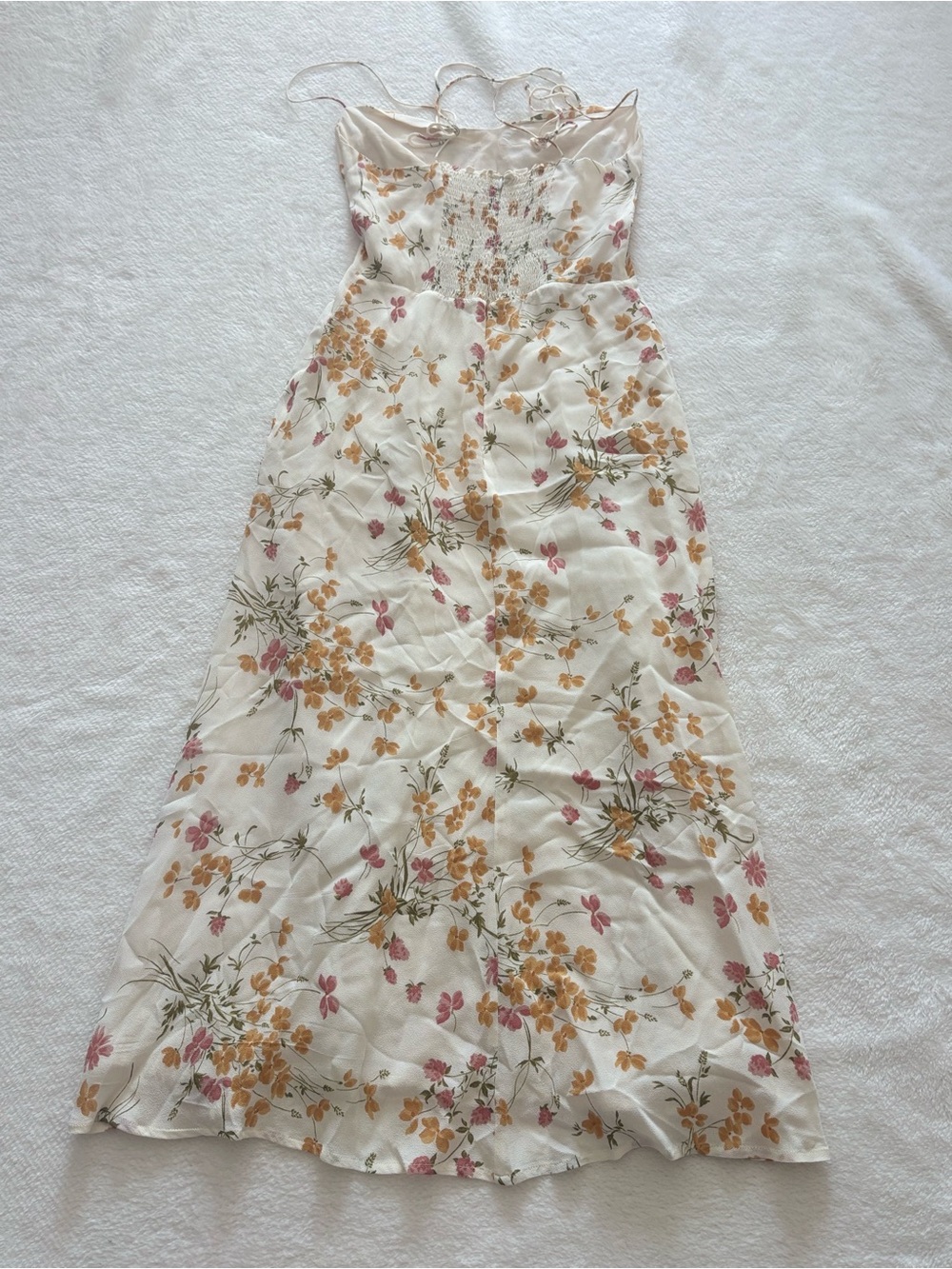 Reformation Cream Floral Spaghetti-Strap Dress with Pink & Mustard Accents - Picture 2 of 6